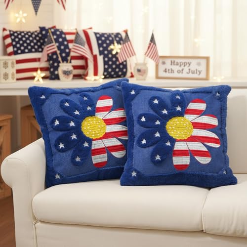 GAGEC 18x18 Inch Patriotic Flag Pillow Covers Set of 2 - American Stars & Stripes Decor