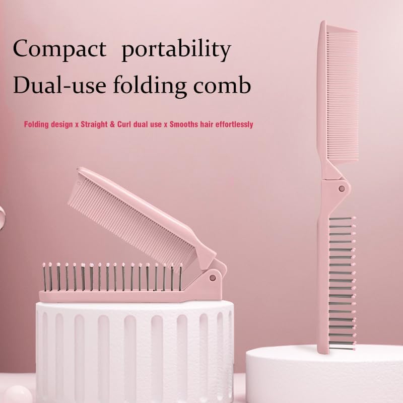 DreamAug Folding Pocket Comb - Pink Travel Hair Comb for Women