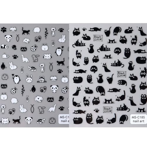 Cat & Panda 3D Self-Adhesive Nail Art Decals - 4 Sheets Cute Animal Stickers