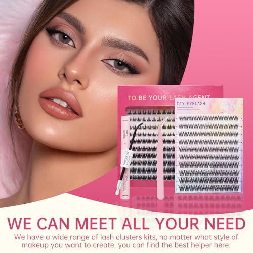 TOPQEEIST Wispy Lash Clusters Kit D Curl Individual Eyelash Extensions with Bond and Seal