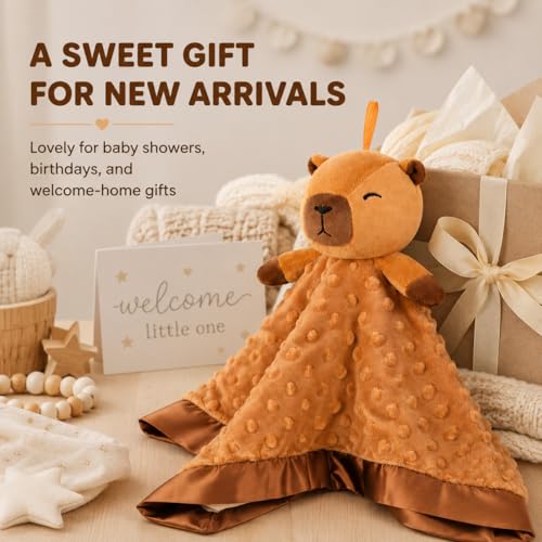 Capybara Baby Security Blanket - 17"x17" Plush Lovey for Infants