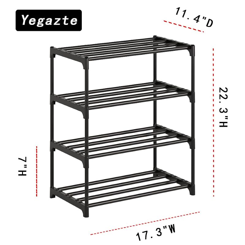 4-Tier Black Small Metal Shoe Rack - Stackable Organizer for Entryway