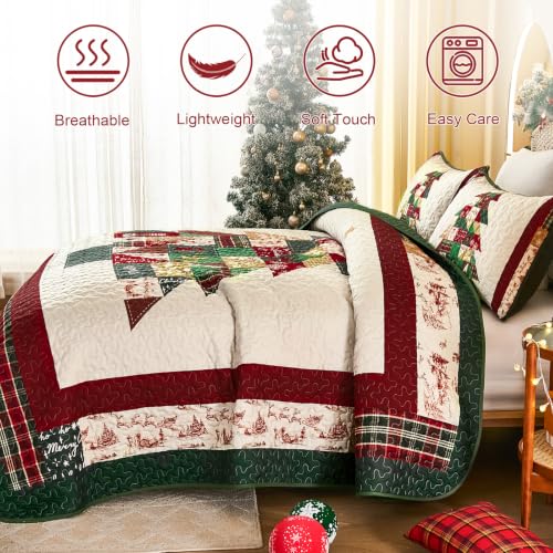Dobuyly Patchwork Christmas Queen Quilt Set with Tree Farmhouse Design - Queen, Christmas Tree
