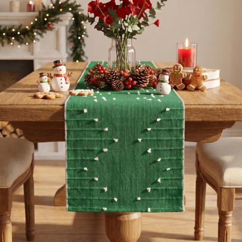 Green Farmhouse Rustic Cotton Woven Table Runner 12x36 Inch for Holiday & Dinner Decor - Variation of THIS listing: Green 1