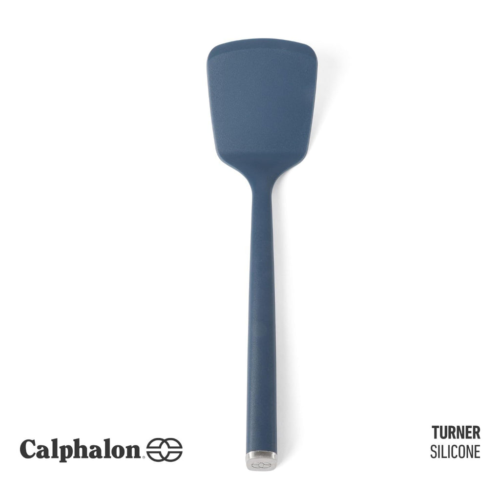 Calphalon Edge Silicone Turner, Flexible Silicone Cooking Spatula with Reinforced Core, Heat-Resistant Nonstick-Safe Turner for Flipping & Cooking, Navy