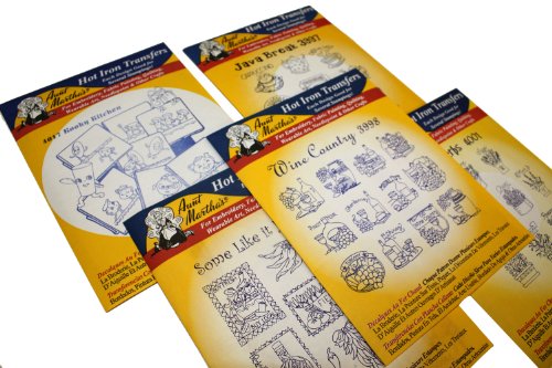 Aunt Martha's Iron-On Transfer Patterns Set for Fabric Art - 5 Designs