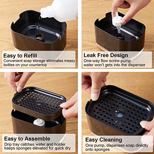 Obsoorth 10oz Dish Soap Dispenser with Sponge Holder - Black Sink Caddy