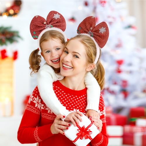 ANBALA 2-Pack Christmas Bow Headband Red Green Holiday Hair Accessories