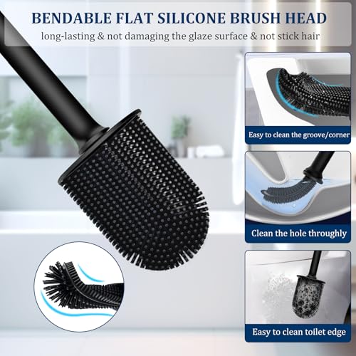 MUZHIYA Silicone Toilet Brush and Holder Set - Wall Mounted & Ventilated