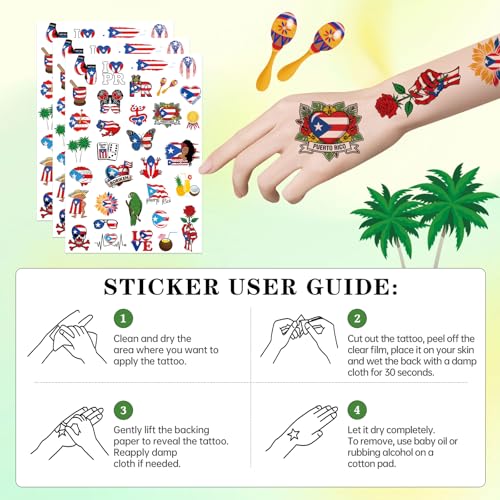 Puerto Rico Glow in the Dark Temporary Tattoos - 200+ Party Stickers