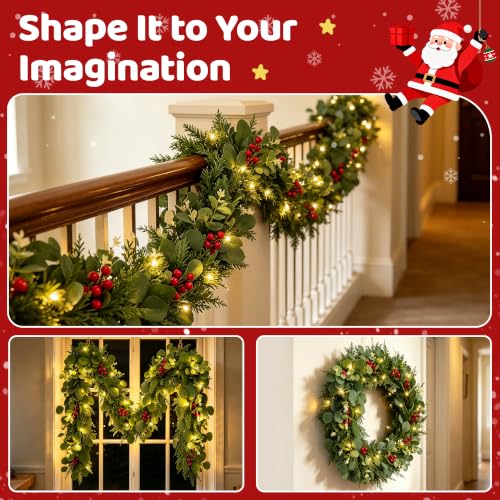 BlessedSeason 6 FT Christmas Garland with 8-Mode LED Lights - Realistic Indoor & Outdoor Decor