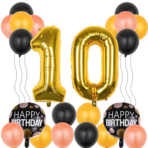 Gold Number 10 Balloons Set - 22 Pcs 10th Birthday Decorations