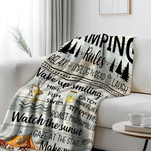 Camping Blanket for Adults - 50" x 60" Flannel Blanket with Camping Rules Design