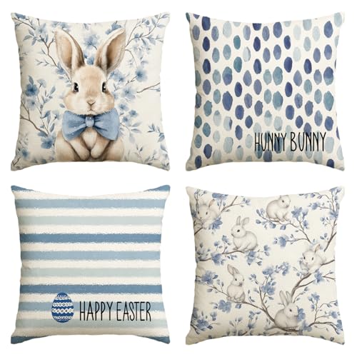 AVOIN colorlife Easter Bunny Throw Pillow Covers 18x18, Set of 4