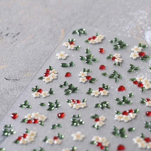 BYJKYEN Floral Nail Art Stickers White Flowers Green Leaves Self-Adhesive Decals