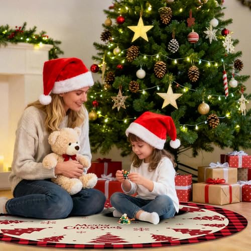 Ethanberg 48 Inch Christmas Tree Skirt, Red and Black Snowflake Xmas Mat