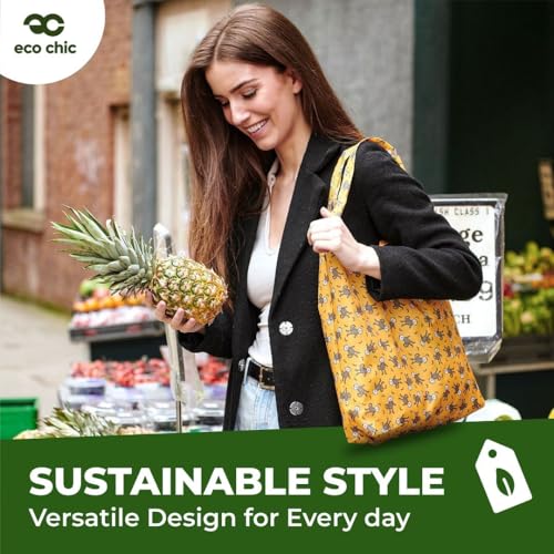ECO CHIC Foldable Reusable Grocery Bag Highland Cow Teal Lightweight Waterproof Tote