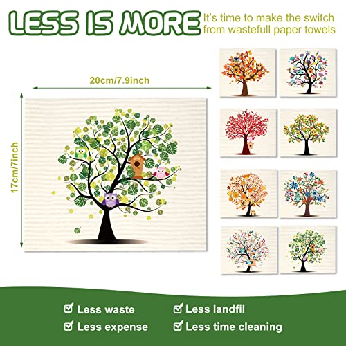 Vesici 8-Pack Swedish Dishcloths for Kitchen Tree Owl Pattern, Reusable & Absorbent