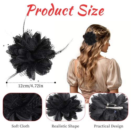 Giantree Black Rose Flower Hair Clip & Brooch for Wedding Party