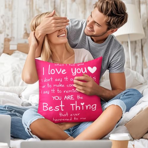 When I Tell You I Love You Throw Pillow Cover, 18x18 Inch Hot Pink Flannel