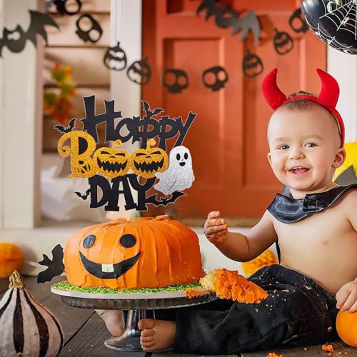 Black Glitter Happy Halloween Cake Topper Witch Pumpkin Ghost Party Decor