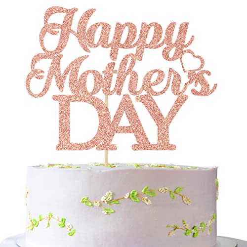 Happy Mother's Day Cake Topper Rose Gold Glitter Best Mom Ever