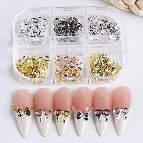 3D Metal Alloy Bow Nail Charms Gold and Silver Bowknot Nail Gems Art Supplies