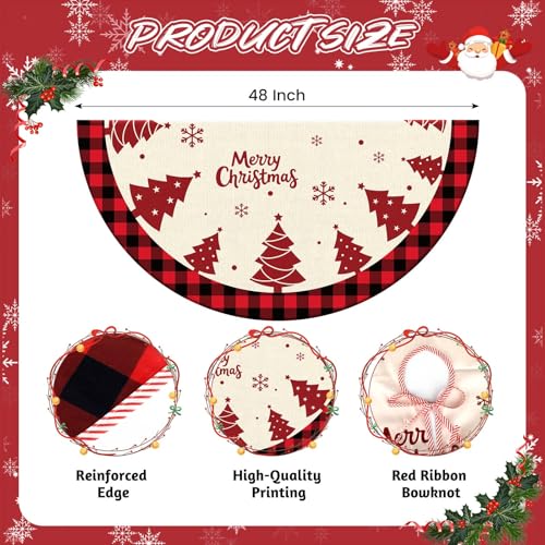 Ethanberg 48 Inch Christmas Tree Skirt, Red and Black Snowflake Xmas Mat