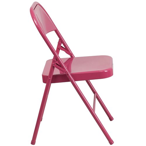 Flash Furniture 2 Pack HERCULES COLORBURST Series Shockingly Fuchsia Triple Braced & Double Hinged Metal Folding Chair
