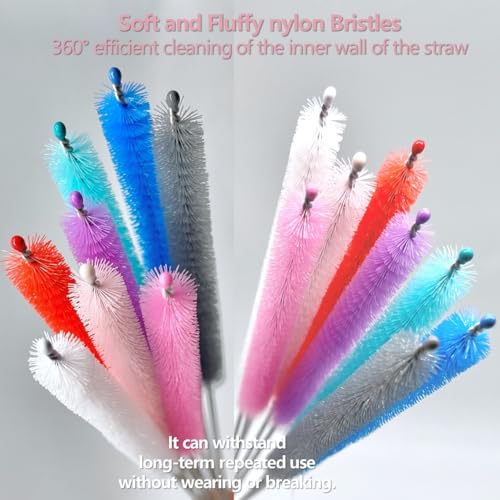 12-Inch Extra Long Straw Cleaner Brush Set - 8 Color Nylon & Stainless Steel
