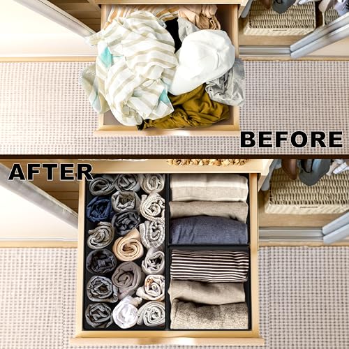 Simple Houseware Underwear Drawer Organizer Set of 6 - Black, Includes 2 Large, 2 Medium & 2 Small Boxes
