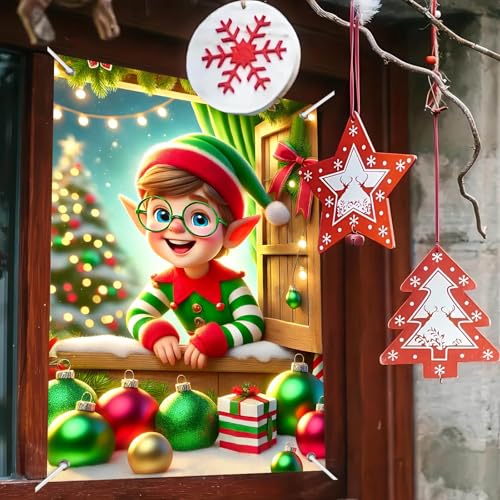 BlissYard Christmas Elf Window Cover 31x47 Inch Polyester Decor