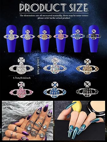 24Pcs Planet Nail Charms 3D Saturn Rhinestone Gems for Nail Art DIY