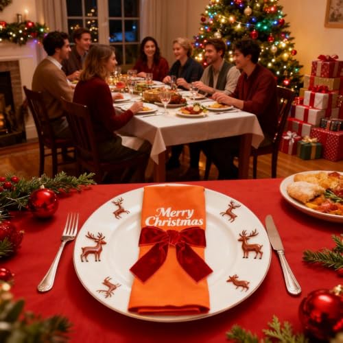 Red Velvet Christmas Napkin Rings Set of 6 - Holiday Dinner Table Decor