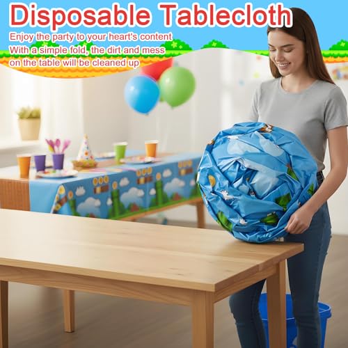 Adventure Classic Game Tablecloths - Red Bricks & Blue - 3pcs - 54x108in