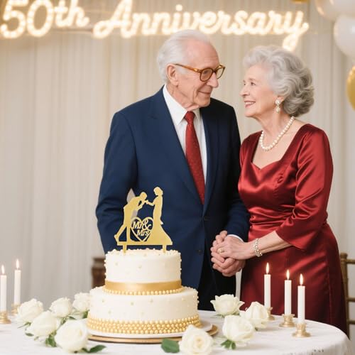 Gold Glitter Mr and Mrs Cake Topper Set - 4 PCS Wedding Decorations