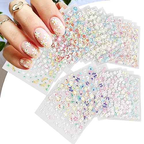 30 Sheets Flower Nail Art Stickers 3D Colorful Floral Daisy Decals