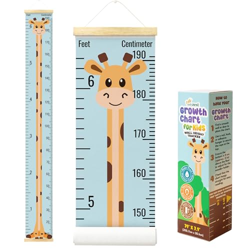 Kids Growth Chart Wall Decor - Canvas Height Chart with Giraffe Design, 79" x 7.9"