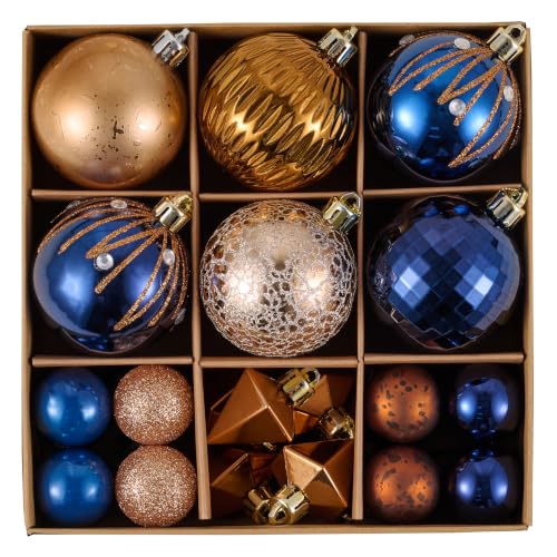 DecorbyHannah 28pcs Christmas Blue Copper Gold Tree Ornament Set - Variation of THIS listing