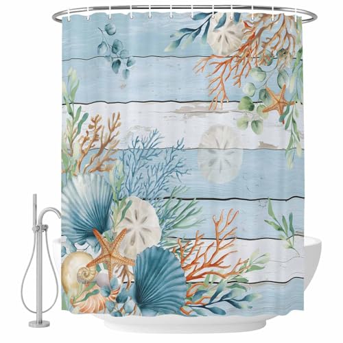 Picpeak Ocean Shells & Coral Shower Curtain, 72"x72" Waterproof Fabric