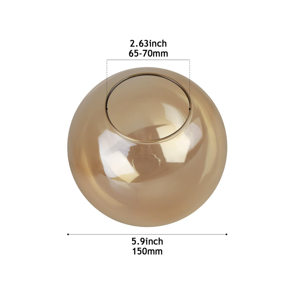 Lighting Replacement Glass Globe Shade,Amber Lampshade Glass Accessories For Pendant Lights, Wall Lights, And Ceiling Lights,5.9” Diameter, 2.64" Opening Diameter((Amber, 5.9")