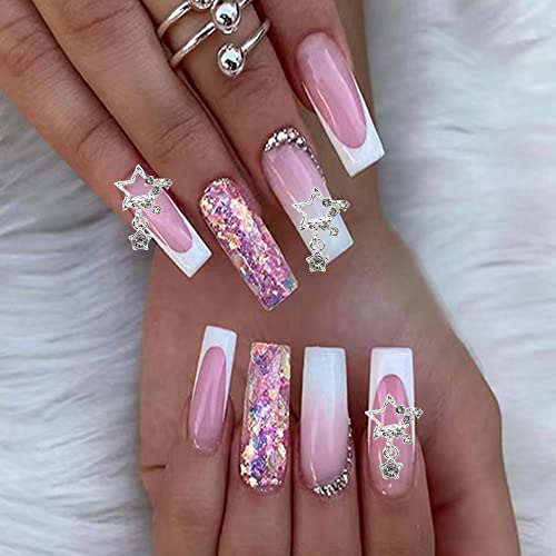 Kachimoo 3D Star Nail Charms, 20-Piece Rhinestone Alloy Nail Art Jewels