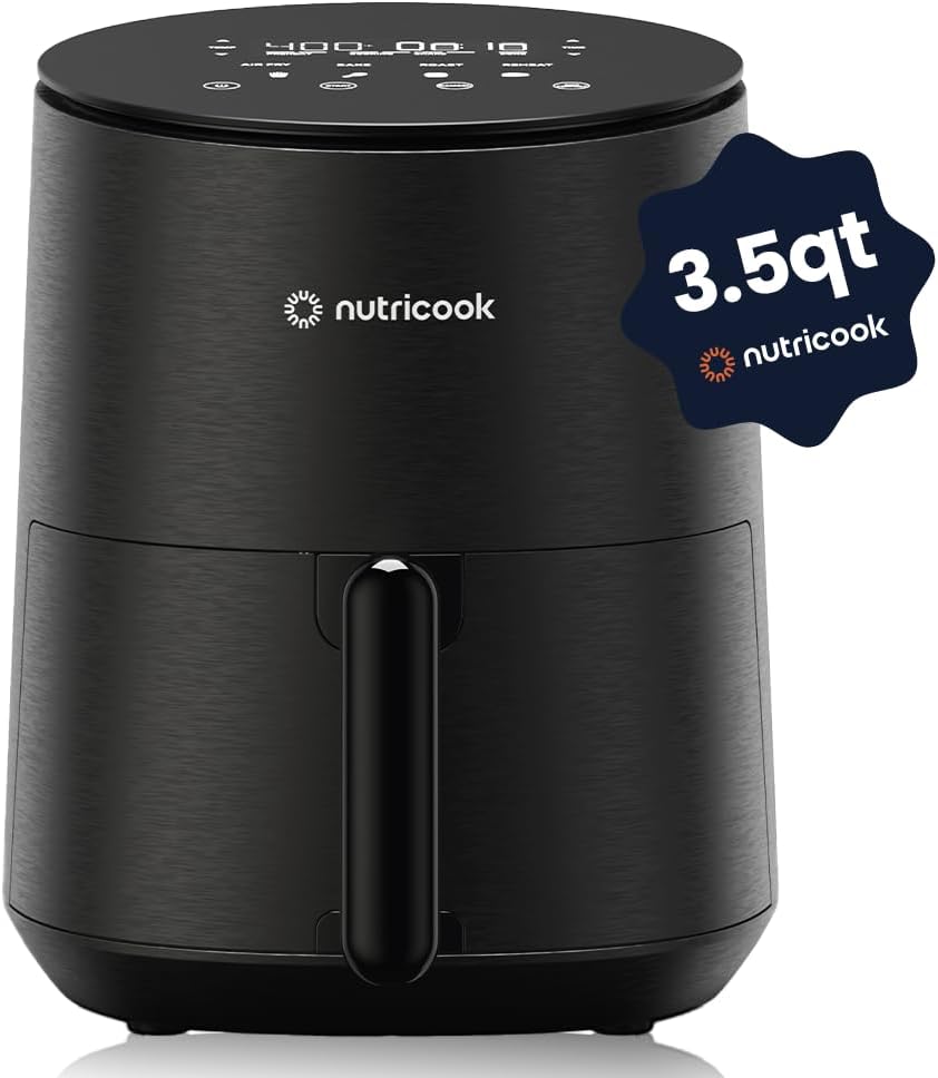 Nutricook Air Fryer - 8 Preset Functions, 3.5 Quart Compact Design, Tempered Glass Control Panel, Black