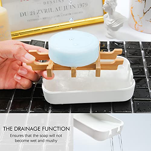 Leadiy Bamboo Fiber Soap Dish Holder - 2 Pack, Self-Draining White Soap Tray