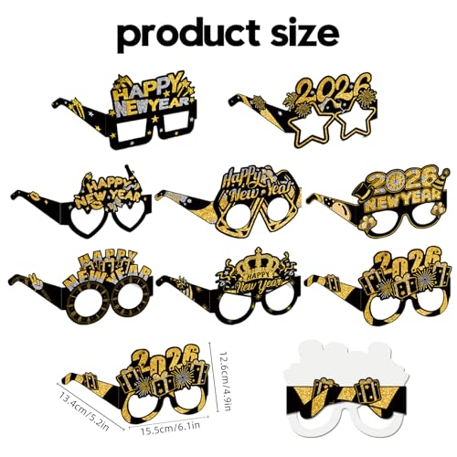 2026 Happy New Year Eyeglasses - 8 Pack Party Glasses