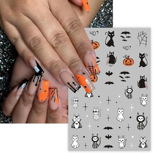 LETSWIN 3D Halloween Nail Stickers - Self-Adhesive Ghost, Bat & Pumpkin Art Decals