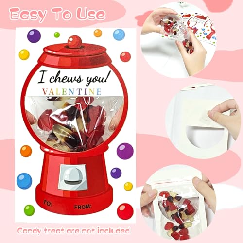 Valentine Candy Cards Set with Plastic Bags and Treat Holders - 50 Pack