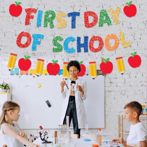 Pre-Strung Happy First Day of School Banner - Glitter Back to School Decor
