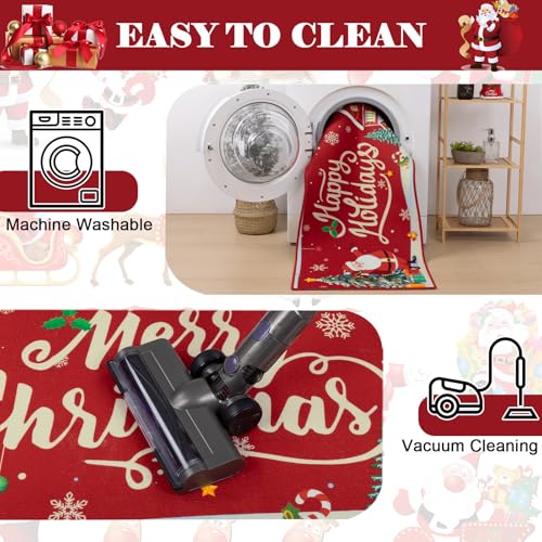 Santa and Snowman Christmas Kitchen Rugs Set of 3 - 1'8" x 4'11" Runner