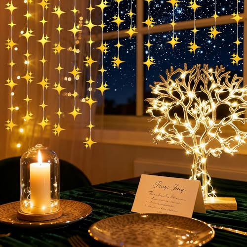 Gold Glitter Star Garland Hanging Bunting Banner 40 Ft Party Decor